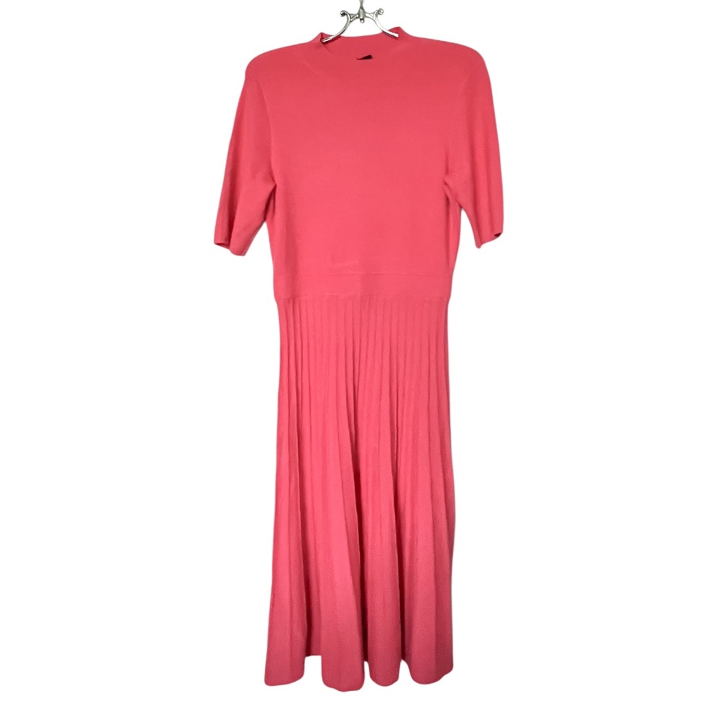 Ann Taylor Mock Neck Pleated Midi Sweater Dress Coral Size M